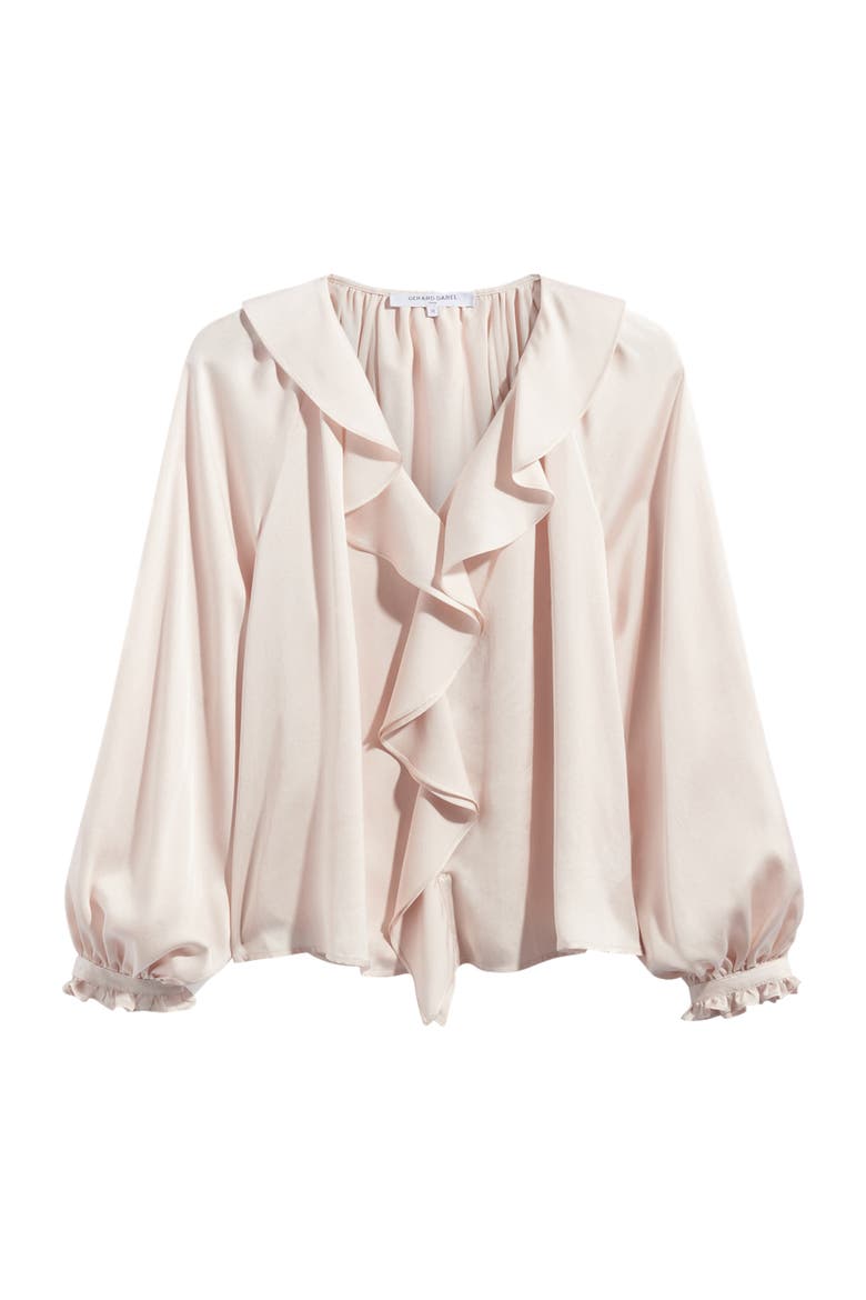 Lori Ruffle V-Neck Shirt, Alternate, color, Natural