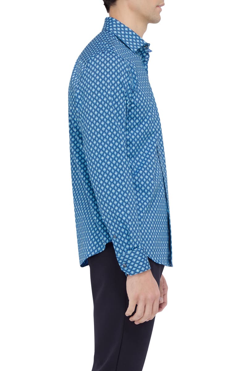 Bugatchi Jimmy OoohCotton<sup>®</sup> Geo Print Button-Up Shirt, Alternate, color, Teal