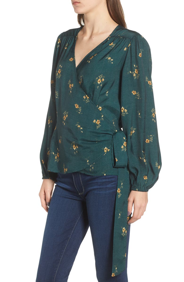 Hinge Floral Spot Wrap Top, Alternate, color,