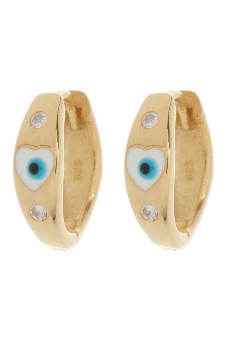 Sterling Silver Lucky Eye Crystal Huggie Hoop Earrings, Main, color, GOLD