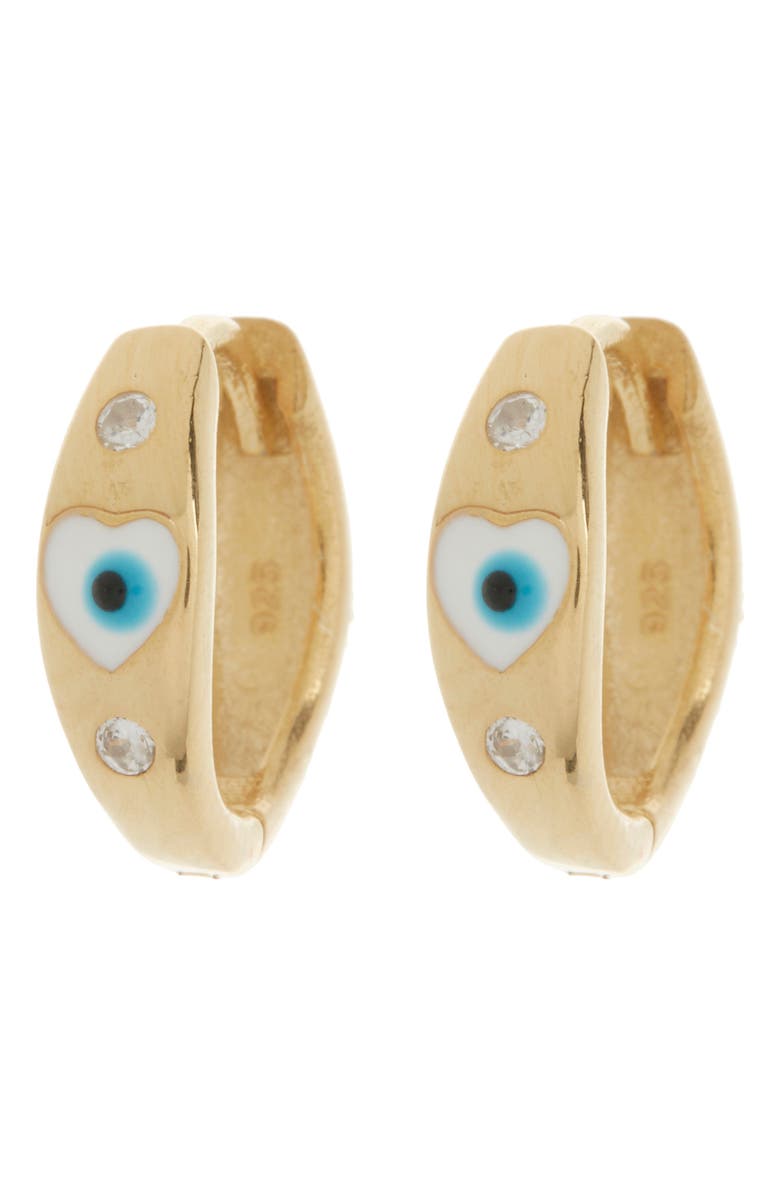 GABI RIELLE Sterling Silver Lucky Eye Crystal Huggie Hoop Earrings, Main, color, Gold
