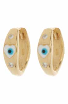 GABI RIELLE Sterling Silver Lucky Eye Crystal Huggie Hoop Earrings