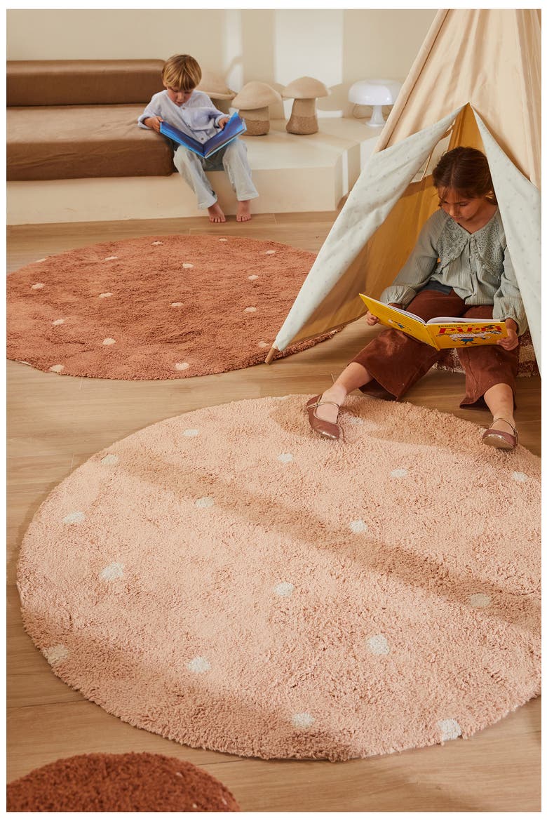 Kids' Wasahable Round Dot Play Rug, Alternate, color, CHESTNUT ROSE