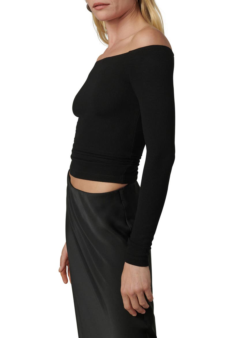 The Devin Off the Shoulder Crop Top, Alternate, color, BLACK