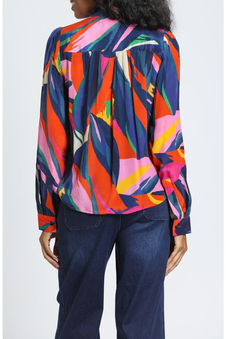 Print Ruffle Placket Top, Alternate, color, INDIGO SAPPHIRE/BLOOM