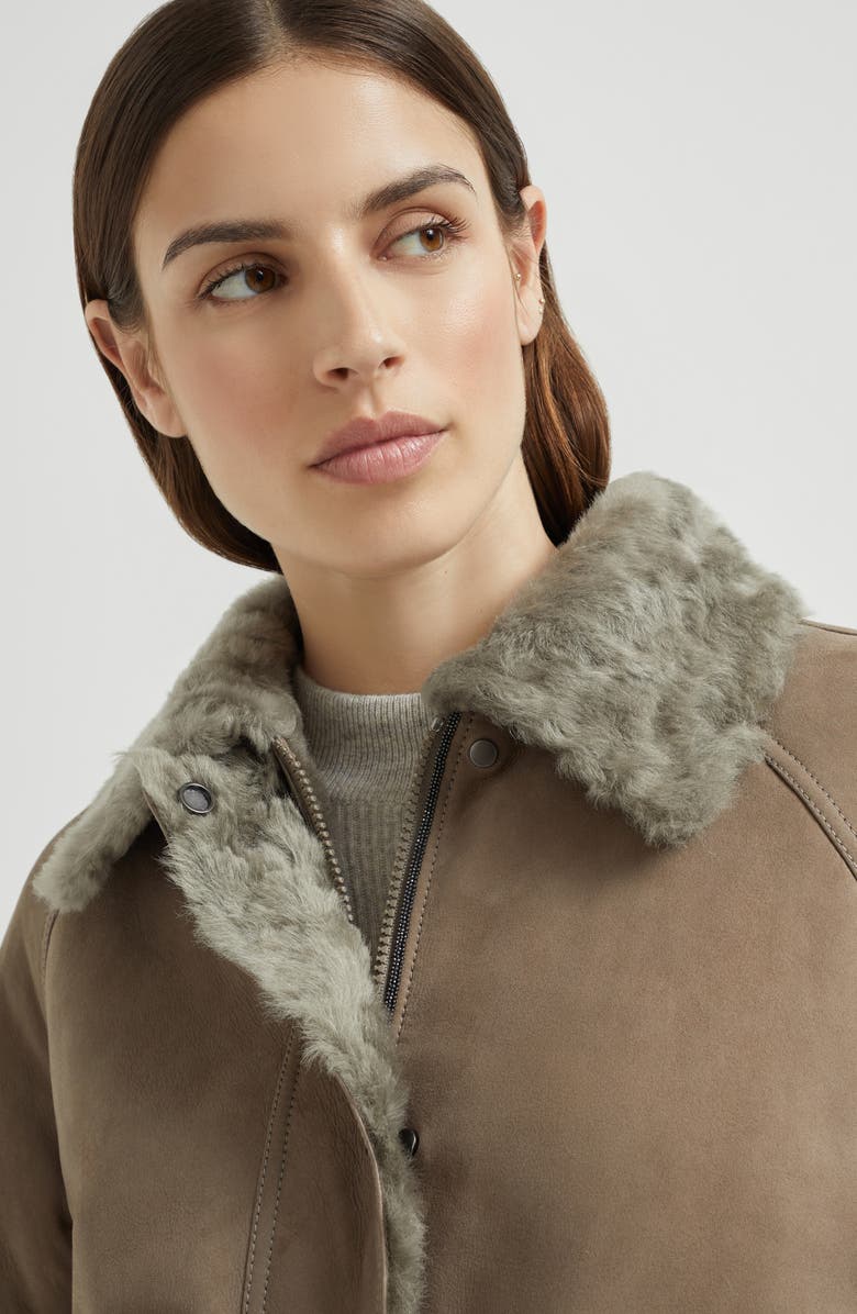 Brunello Cucinelli Fuzzy shearling outerwear jacket, Alternate, color, Light Brown