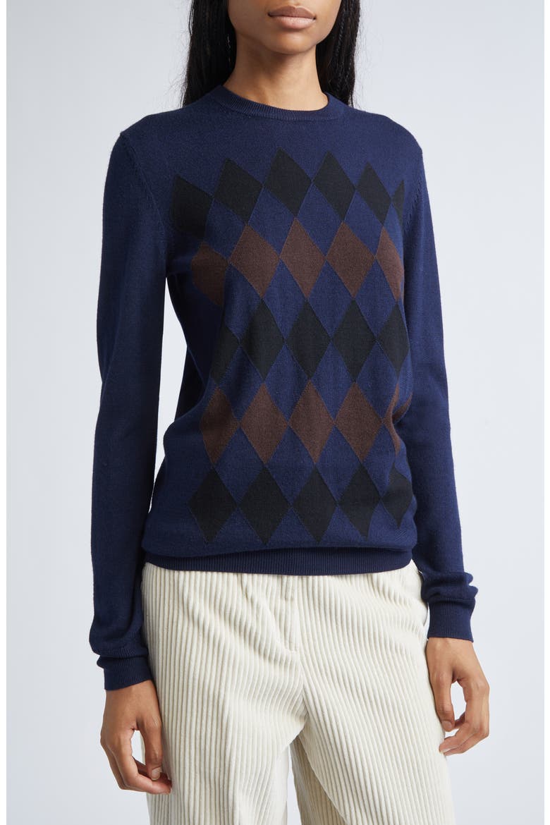 Vivian Argyle Merino Wool & Silk Sweater, Alternate, color, NAVY MULTI