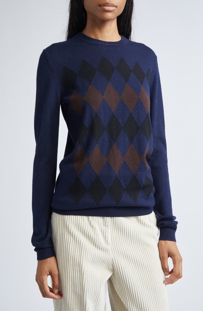 Proenza Schouler Vivian Argyle Merino Wool & Silk Sweater, Alternate, color, Navy Multi