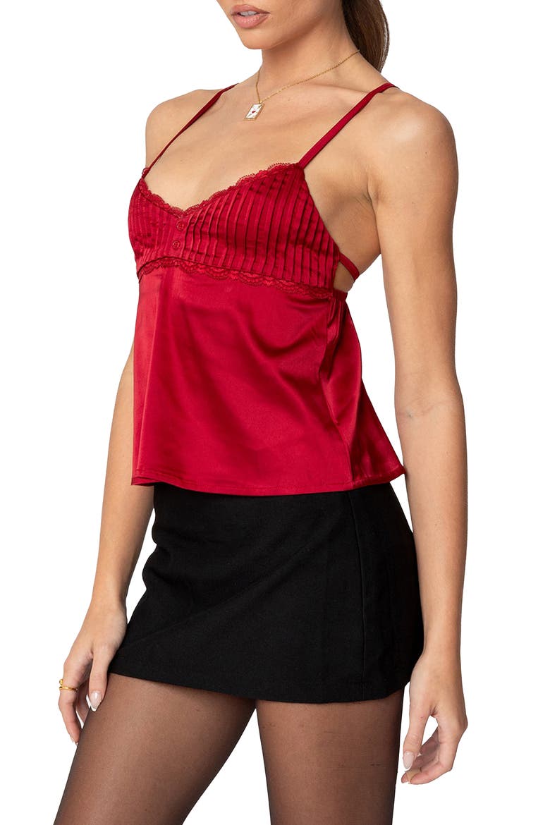 Blanca Lace Trim Satin Camisole, Alternate, color, RED