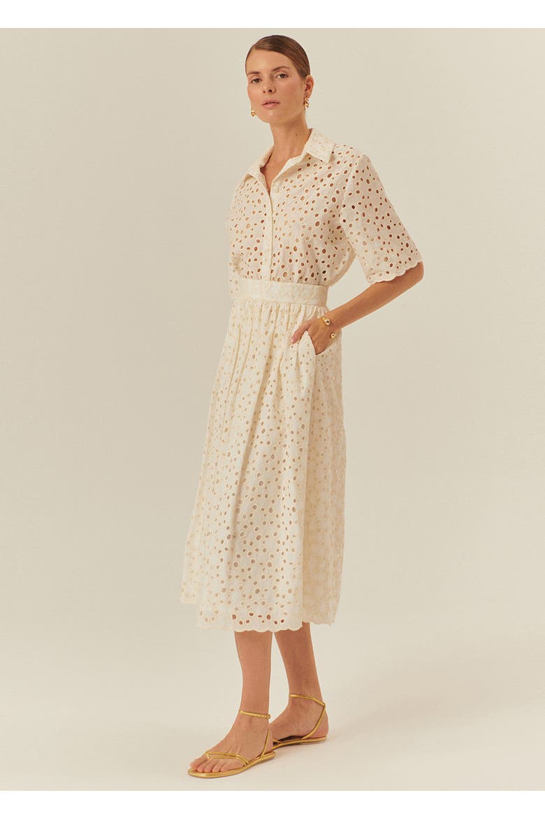 Paisley Cotton Midi Skirt, Alternate, color, Ecru