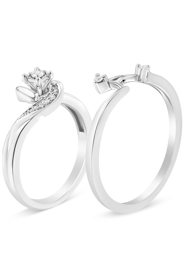 Silver 1/10 Cttw Diamond Swirl and Bypass Bridal Set Ring and Band, Alternate, color, White