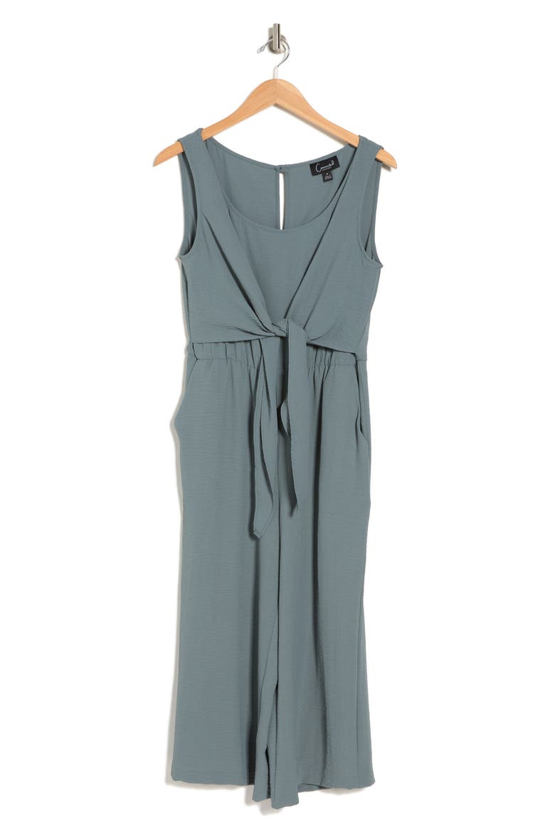 Sleeveless Tie Front Capri Crop Jumpsuit, Alternate, color, MOSS