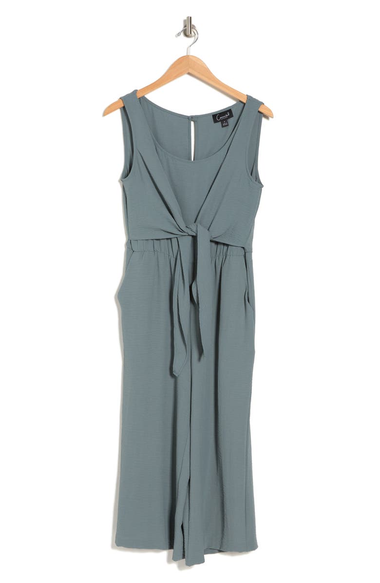 Connected Apparel Sleeveless Tie Front Capri Crop Jumpsuit, Alternate, color, 
