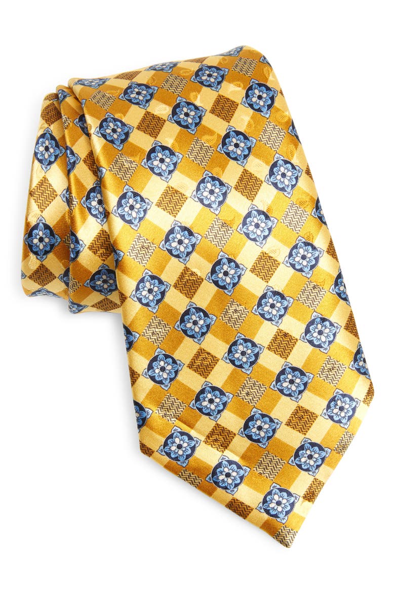 Ermenegildo Zegna Quadri Colorati Floral Diamond Silk Tie, Main, color, YELLOW