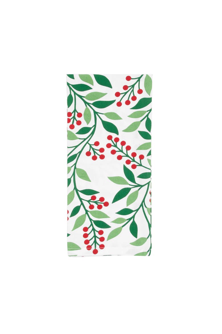 Berry Botanical Festive Holiday Christmas Towel, Alternate, color, Red