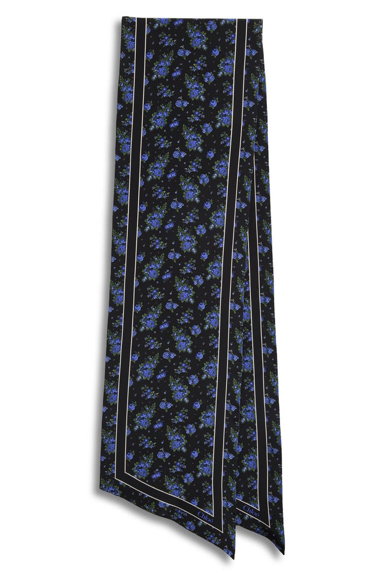 Folk Floral Silk Scarf, Main, color, BLACK - BLUE