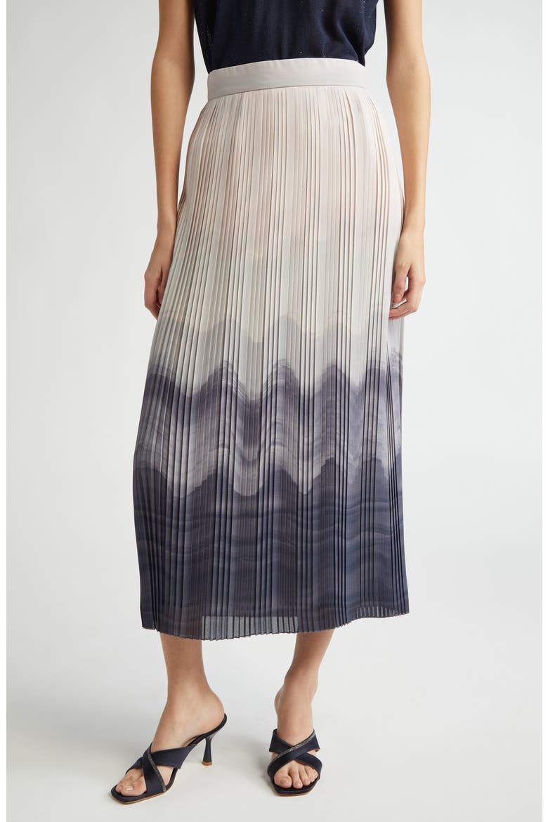 Pleated Ombré Midi Skirt, Main, color, SMOKE MELANGE GREY