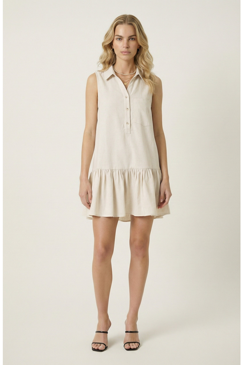 Sleeveless Collared Drop Waist Dress, Main, color, Light Beige