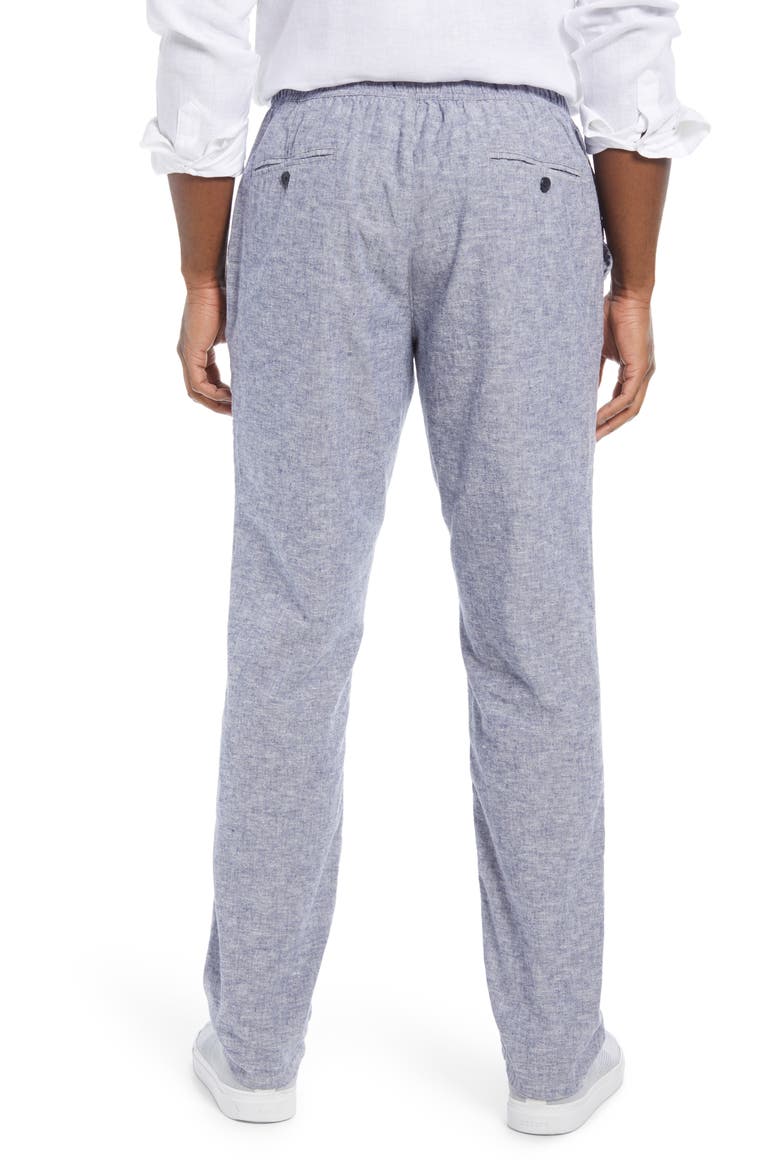 Linen & Cotton Blend Drawstring Pants, Alternate, color, BLUE TWILIGHT - WHITE