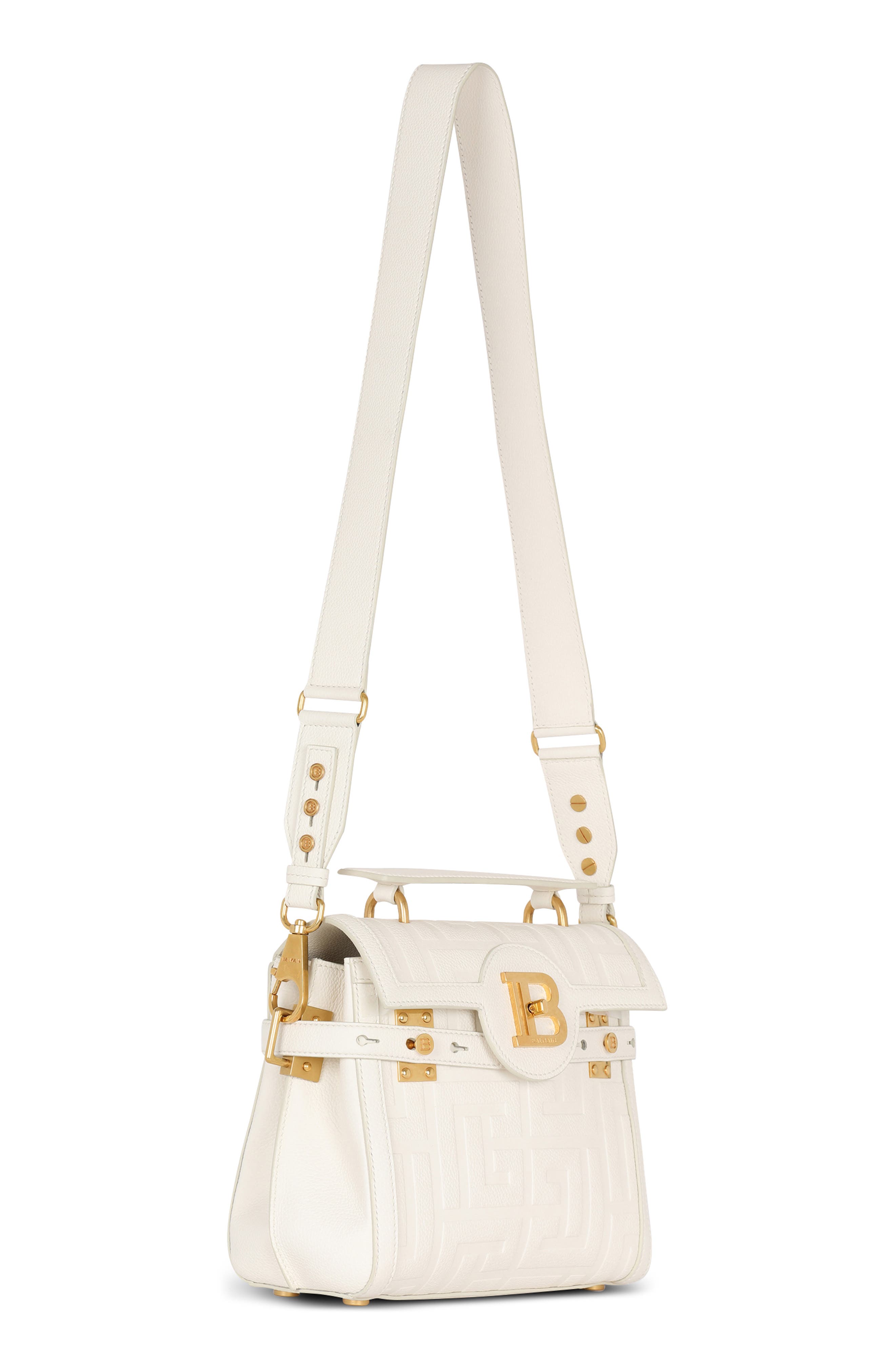 Balmain B-Buzz 23 Monogram Leather Top Handle Bag, Alternate, color, 