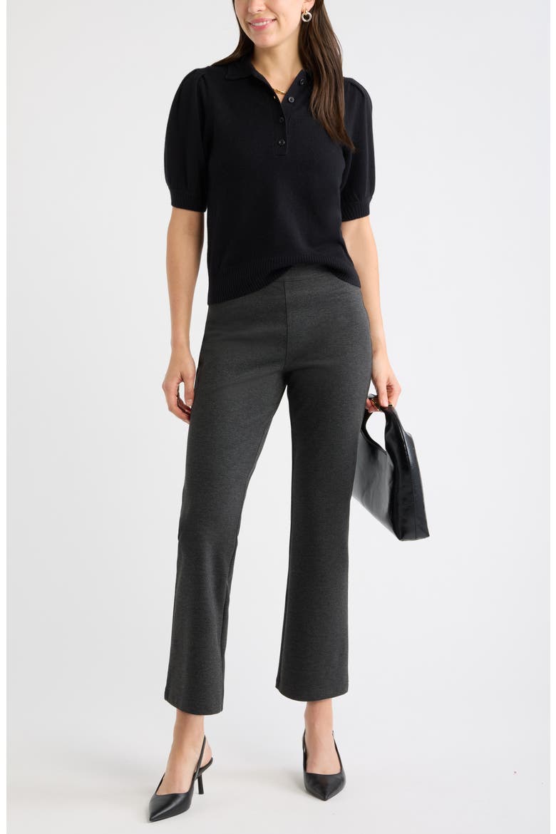 High Waist Ponte Ankle Kick Flare Pants, Alternate, color, GREY DARK CHARCOAL HEATHER