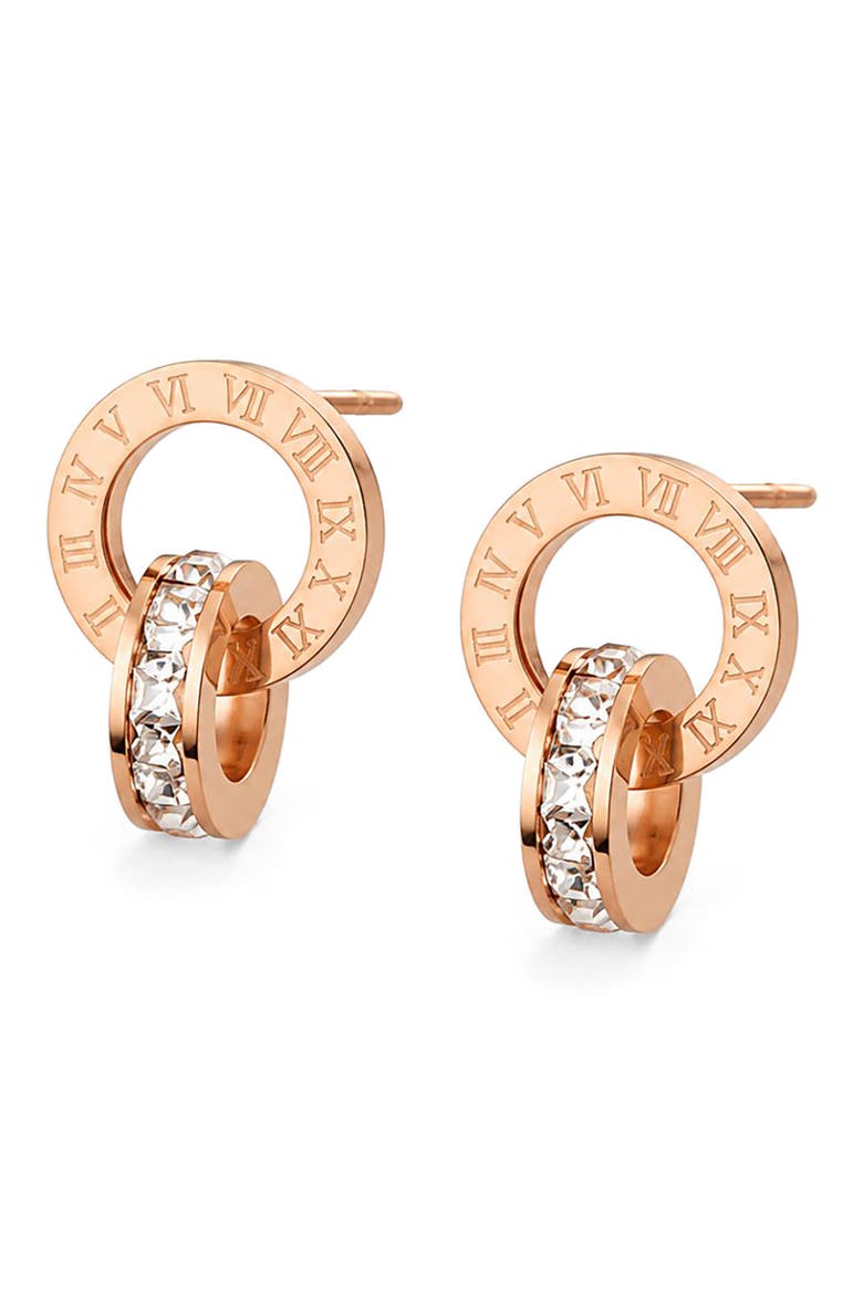 Roman Numeral Cubic Zirconia Drop Stud Earrings, Alternate, color, ROSE GOLD