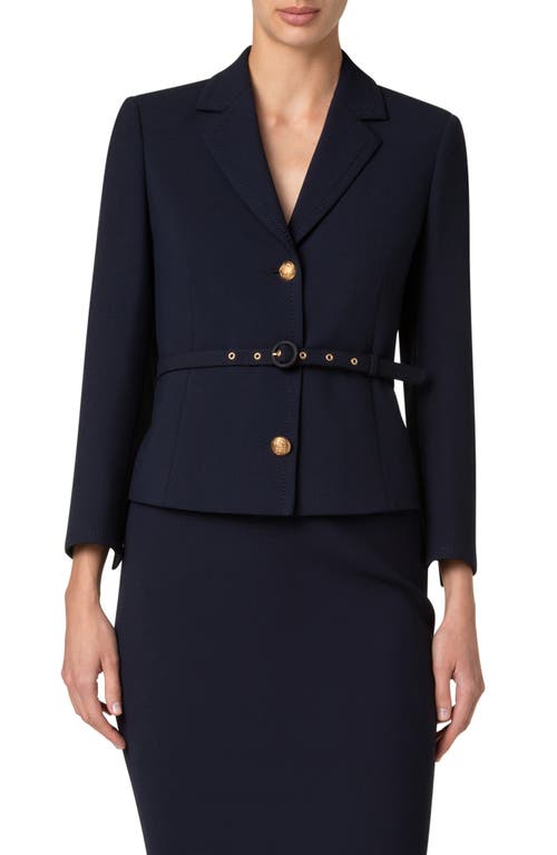 Akris Punto Pebble Crepe Belted Jacket In Navy