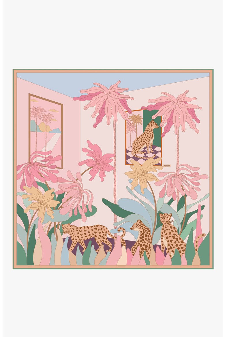 Double Sided Silk Scarf Of Indoor Forest, Main, color, Pink