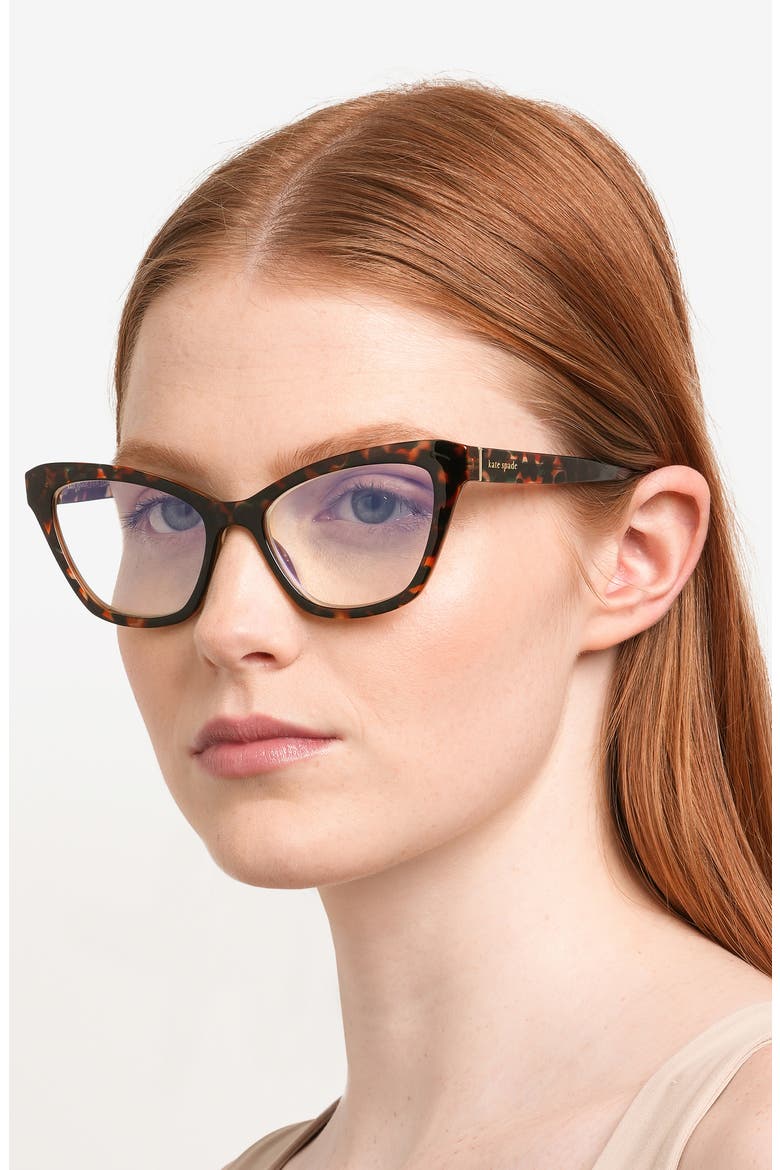 gracelyn 54mm blue light blocking rectangular reading glasses, Alternate, color, HAVANA GREEN