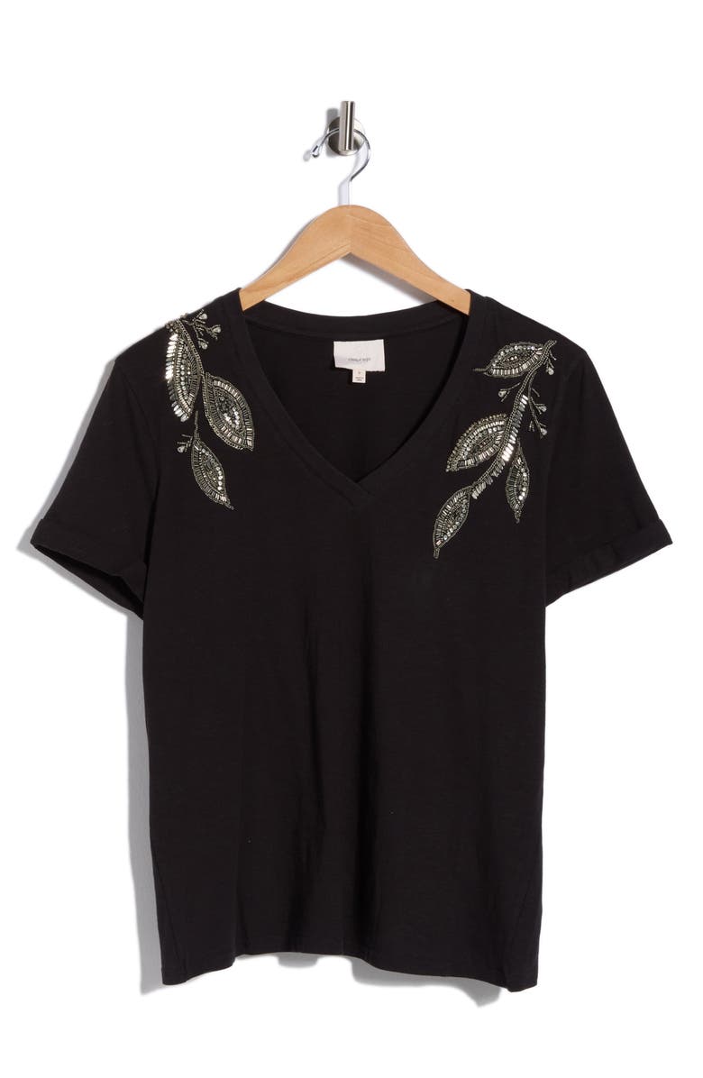 Cinq à Sept Bree Beaded Cotton T-Shirt, Main, color, Black
