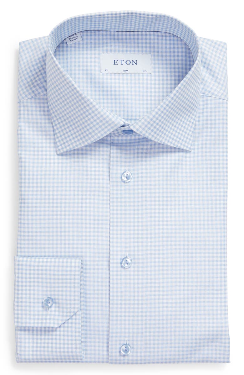 Eton Slim Fit Check Cotton Blend Dress Shirt, Main, color, 