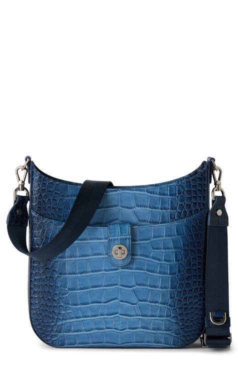 BRAHMIN TYBALT CAMILA BLACK/BLUE CROC CENTER EYE SHOULDER BAG/SATCHEL/PURSE shops