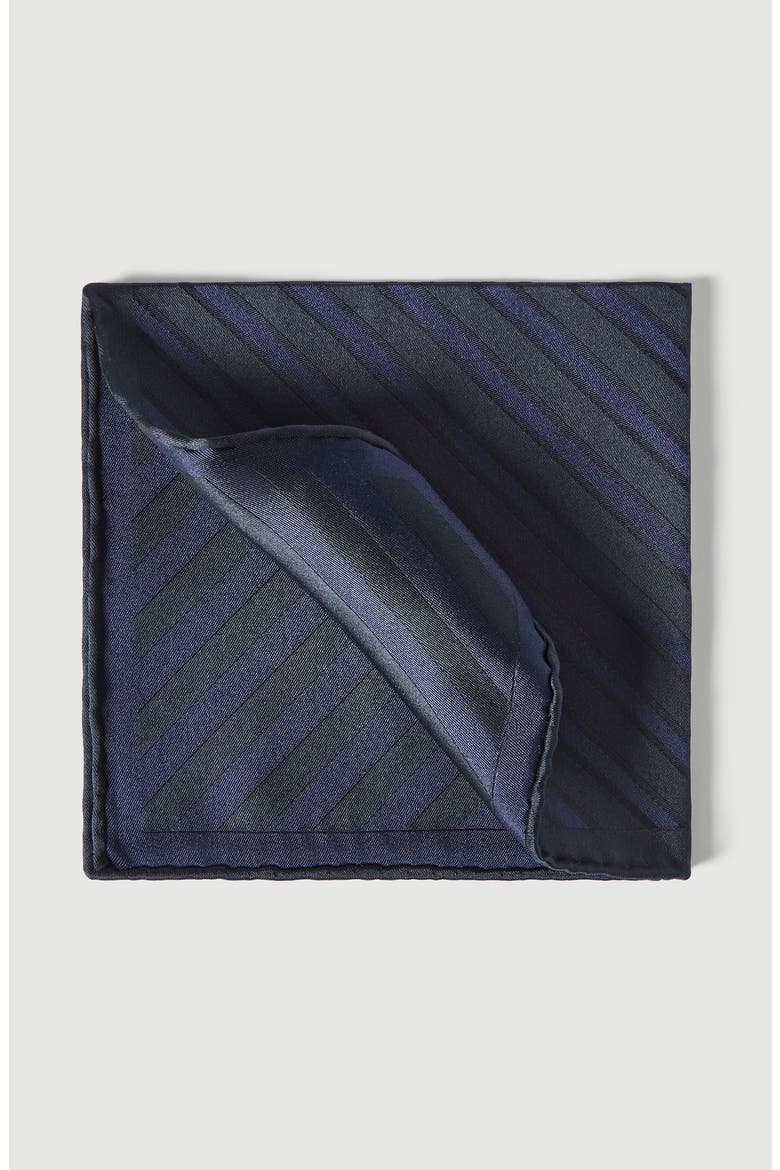 Regimental stripe silk pocket square, Main, color, Navy Blue