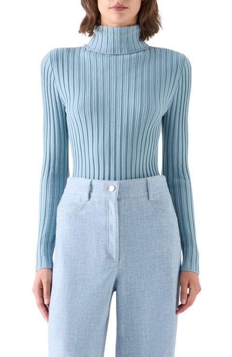 Merino Wool Reverse Rib Turtleneck Sweater