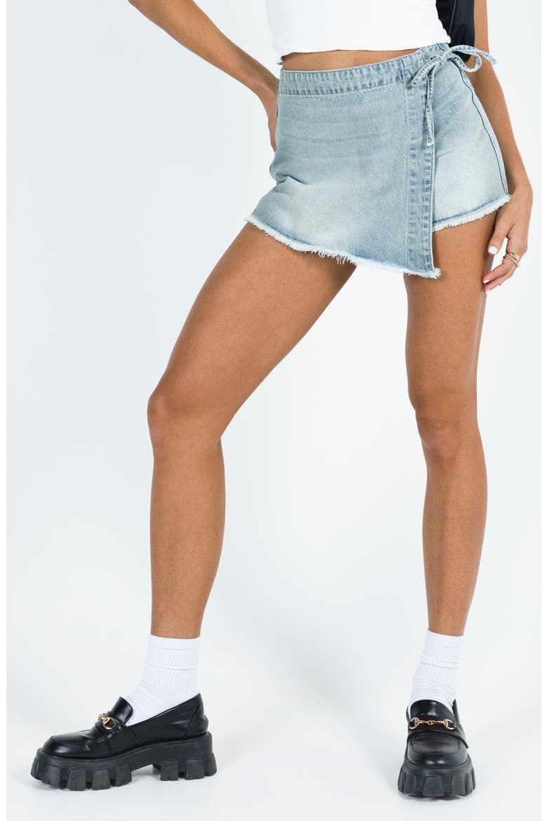 Bowden Denim Skort, Main, color, LIGHT WASH DENIM