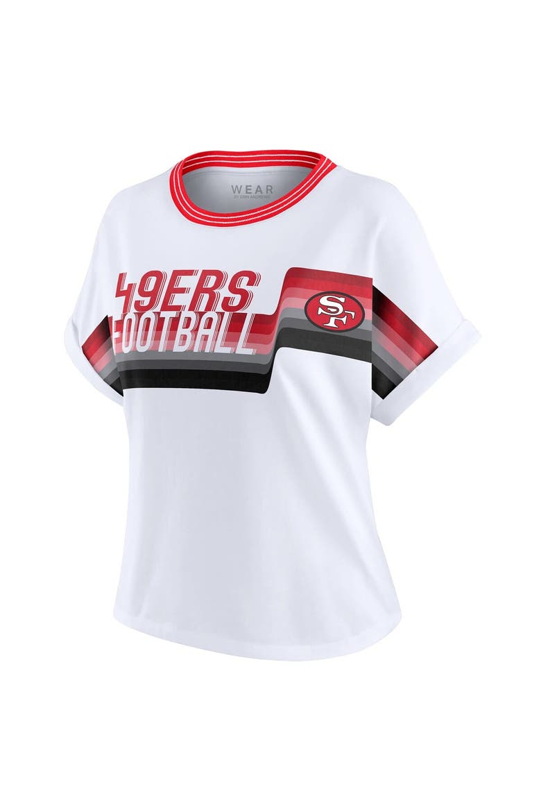 Women's WEAR by Erin Andrews White San Francisco 49ers Cropped Center Stripe Dolman T-Shirt, Alternate, color, White