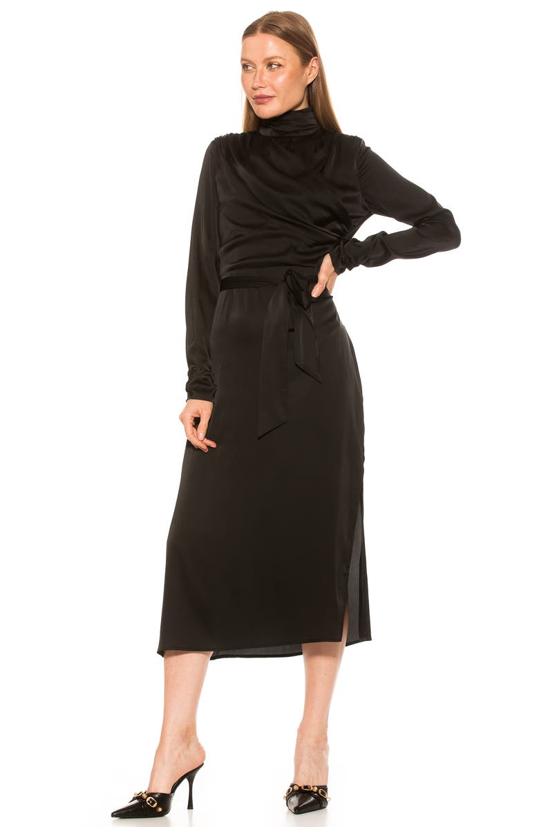 Alexia Admor Mock Neck Long Sleeve Draped Midi Dress, Alternate, color,