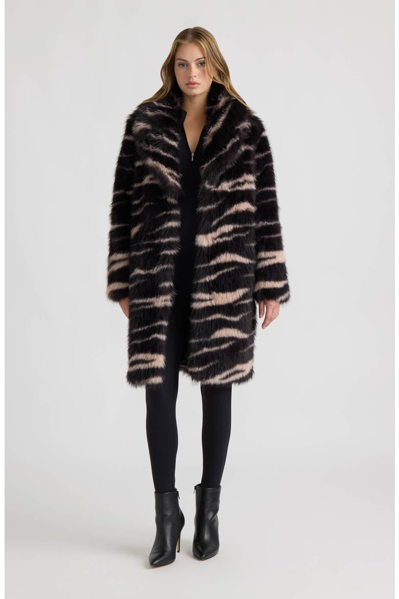 Leopard Print Faux Fur Coat, Alternate, color, ZEBRA