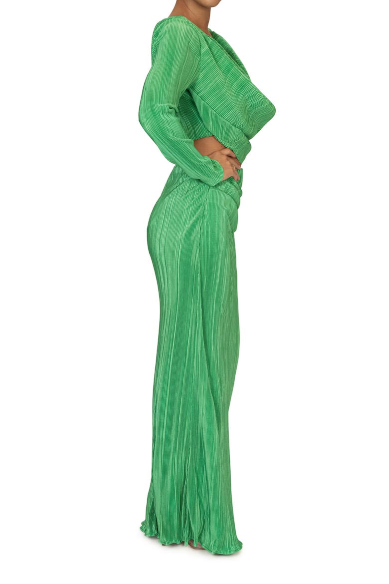Haidyn Plissé Long Sleeve Crop Top & Maxi Skirt Set, Alternate, color, GREEN