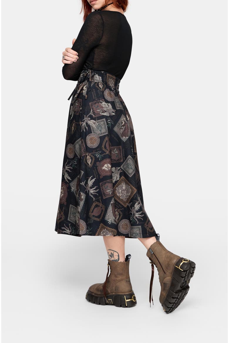 Kleo Relics Print Midi Skirt, Alternate, color, Black