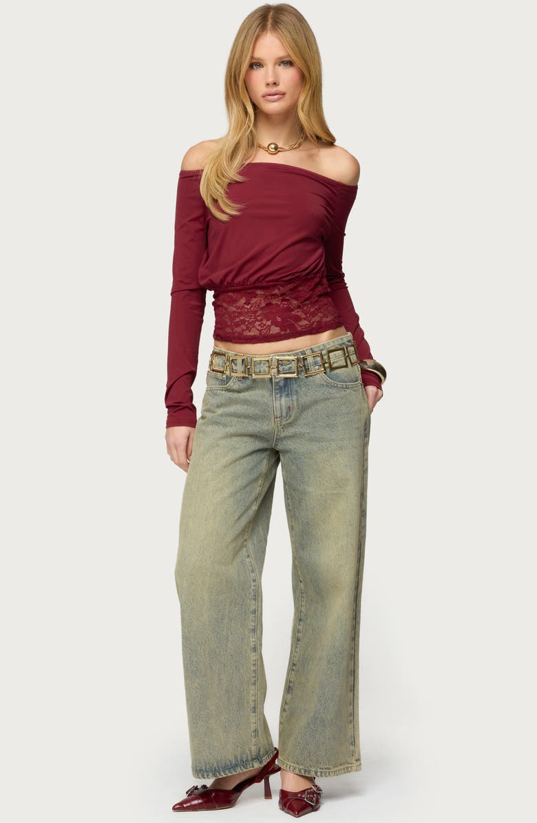 EDIKTED Dorona Off the Shoulder Lace Trim Top, Alternate, color, 