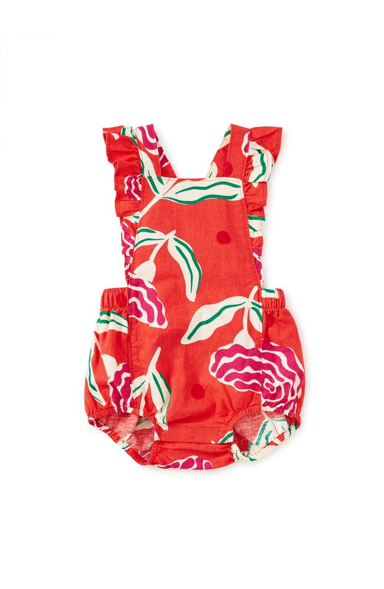 Tea Collection Ruffle Bubble Baby Romper, Main, color, Flamenco Carnation