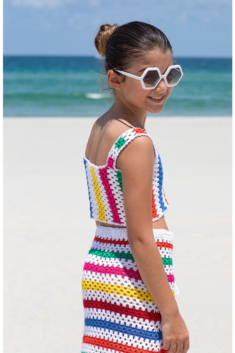 Hand-Made Knitted Striped Crochet Crop Top, Little Kid-Big Kid, Alternate, color, Multicolor