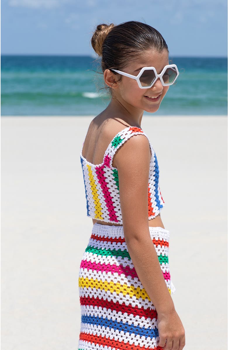 NESSI BYRD Hand-Made Knitted Striped Crochet Crop Top, Little Kid-Big Kid, Alternate, color, Multicolor