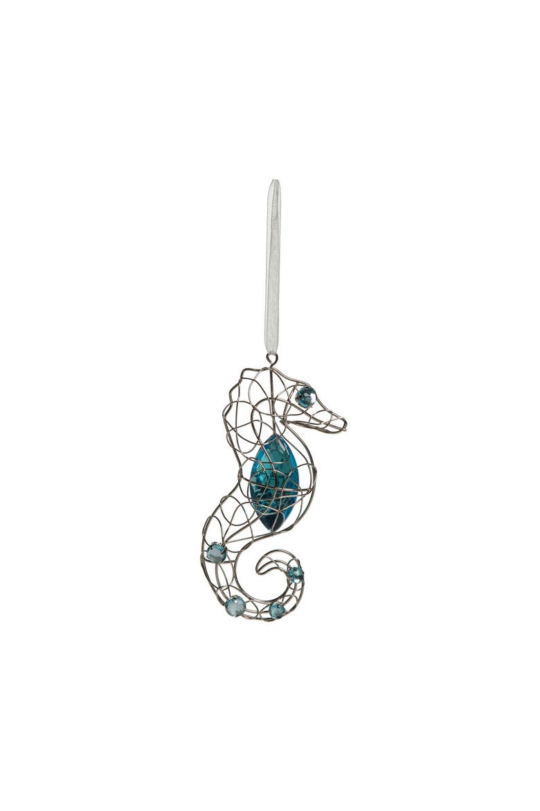 Jeweled Blue Seahorse Christmas Xmas Ornament, Main, color, Blue