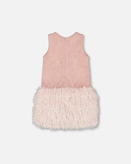 Deux Par Deux Sleeveless Bi-material Lurex Dress With Feathers In Pink