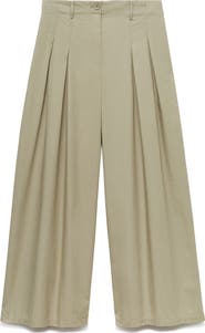 MANGO Pleated Cotton Wide Legs Pants