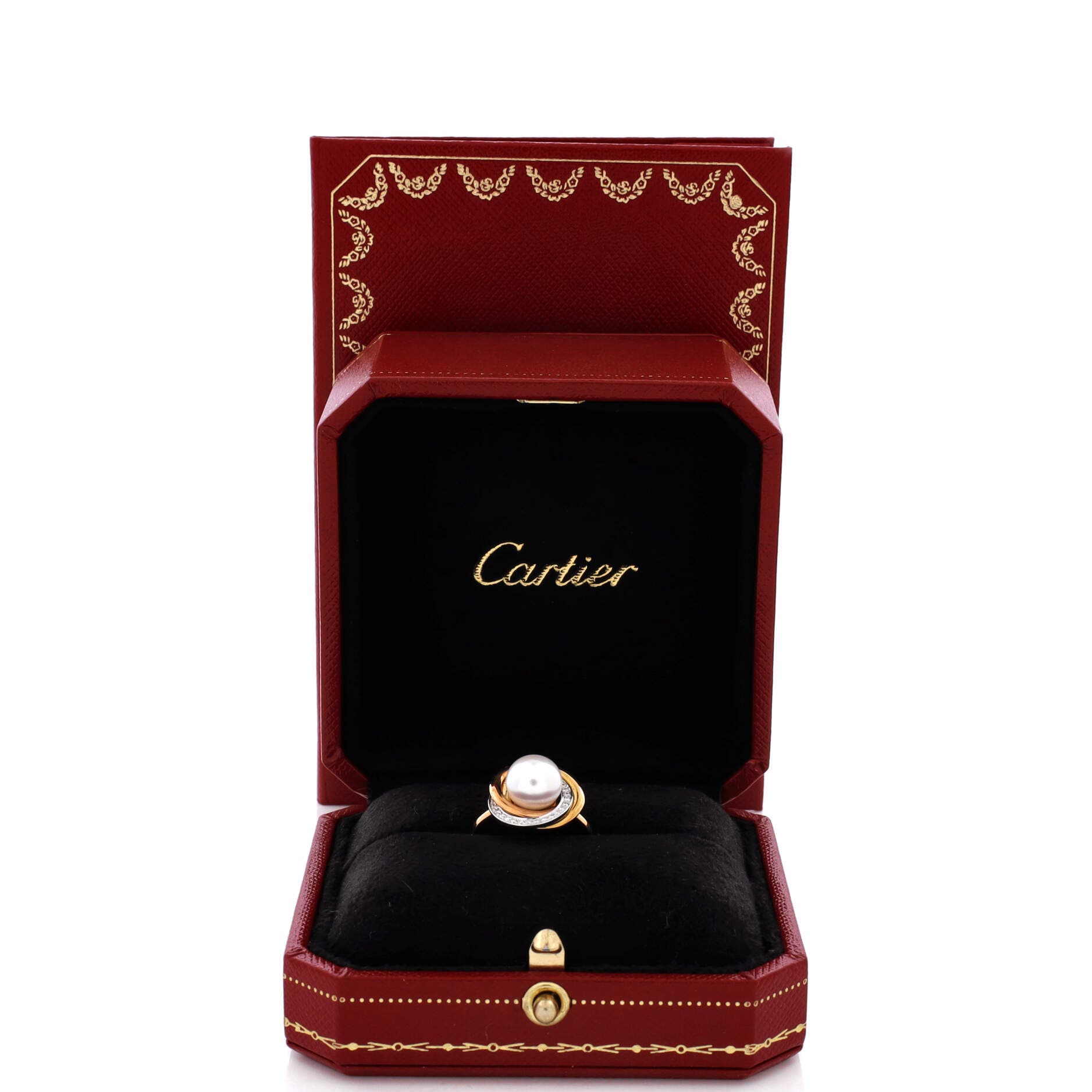 Trinity Pearl Ring 18K Tricolor Gold with Pearl and Diamonds 14mm, Alternate, color, Metallic Gold