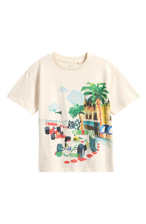 Kids' Oversize Artistic Racing Car Cotton Graphic T-Shirt (Toddler & Little Kid)