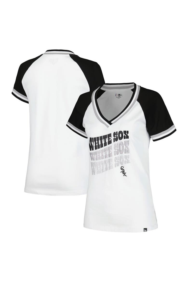 Women's New Era White Chicago White Sox Jersey Double Binding Raglan V-Neck T-Shirt, Alternate, color, White